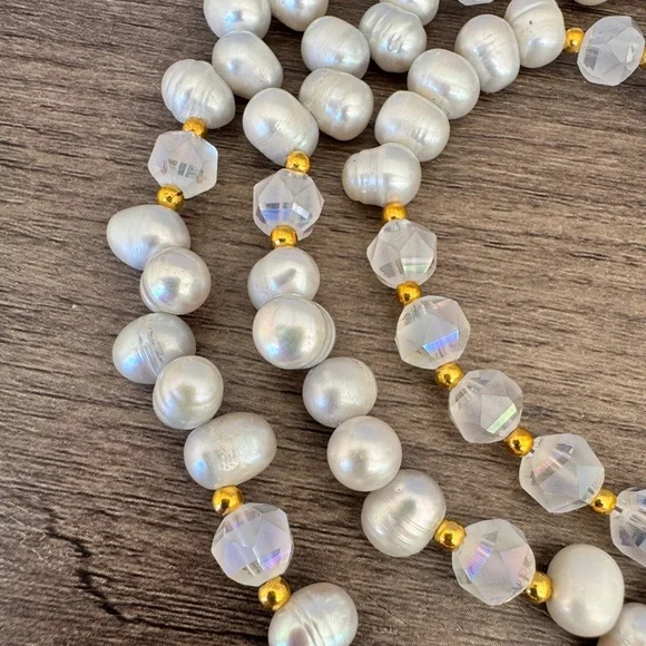 Handmade Freshwater Pearl and AB Glass Necklace and Bracelet Set - Picture 5 of 11